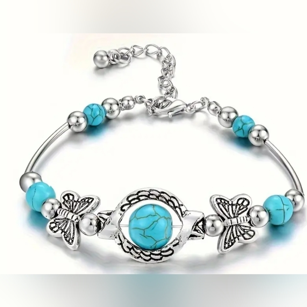 NEW Western Boho Turquoise Silver Butterfly Preppy Summer Bracelet Gift